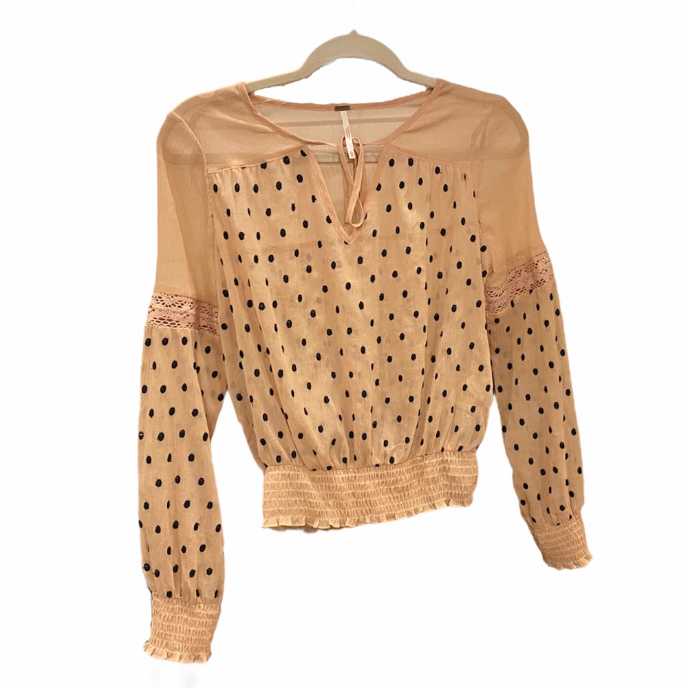 Free People polka dot peasant style blouse